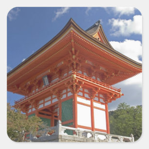 Pegatina Cuadrada Japón, Kyoto, Puerta Elevada del Templo