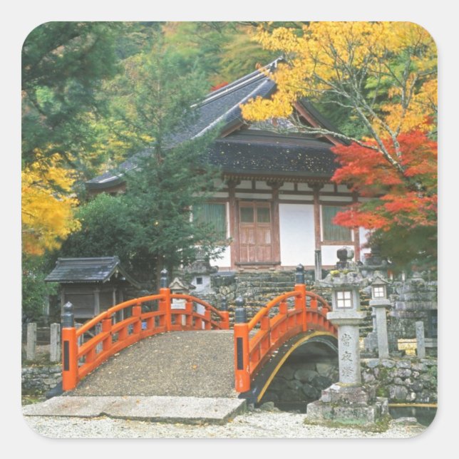 Pegatina Cuadrada Japón, Nara, Templo Ryuzenji (Anverso)