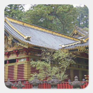Pegatina Cuadrada Japón, Nikko. Santuario Toshogu y mausoleo en 2