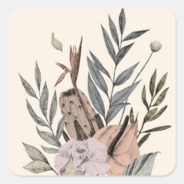 Pegatina Cuadrada Jardín Botánico Boho - Ilustracion floral