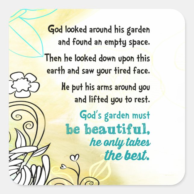 Pegatina Cuadrada Jardín de Dios (Anverso)