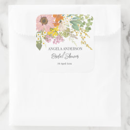 Pegatina Cuadrada Jardín de flores primavera ducha de novia Papel de