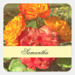 Pegatina Cuadrada Jardín De Flores Rojas Y naranja