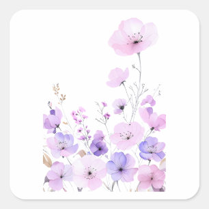 Pegatina Cuadrada Jardín de flores silvestres pastel suave floración
