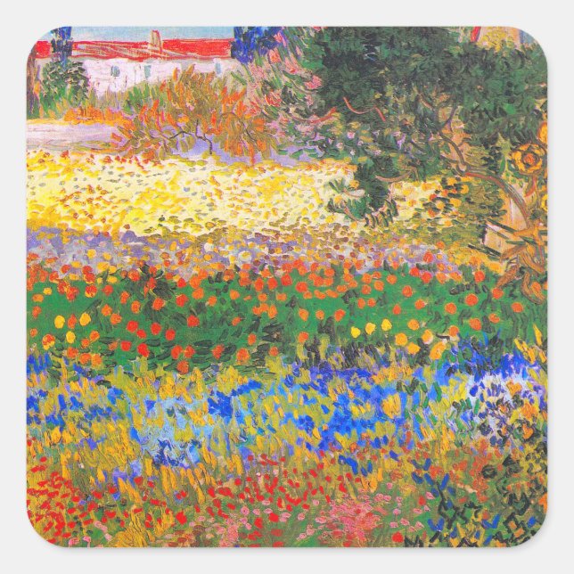 Pegatina Cuadrada Jardín de flores Vincent Van Gogh (Anverso)