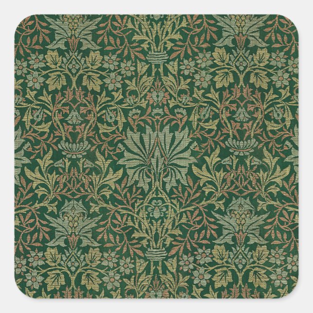 Pegatina Cuadrada Jardín de flores William Morris - Verdes (Anverso)