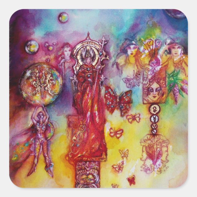 PEGATINA CUADRADA JARDÍN DE LAS SOMBRILLAS, LA CARRERA Y LAS MARIPOS (Anverso)