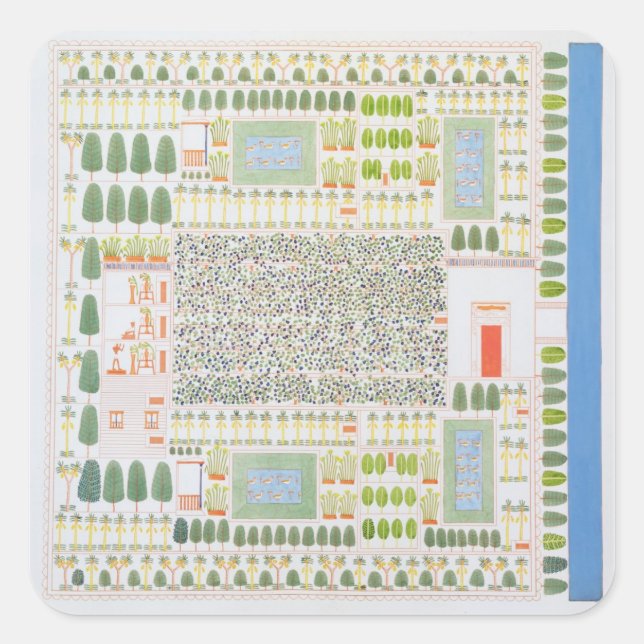 Pegatina Cuadrada Jardín de un Dignario Egipcio de Alto Rango, de (Anverso)