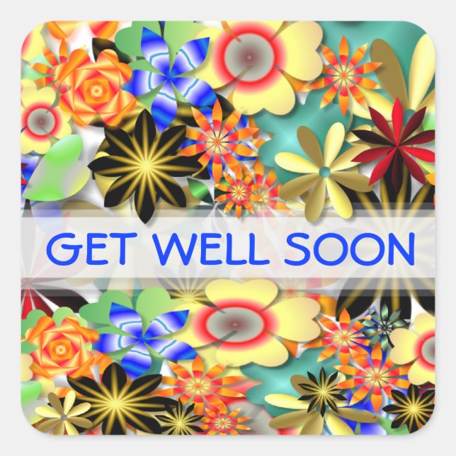 Pegatina Cuadrada Jardín del Arcoiris, flores Art Deco Cumpleaños (Anverso)