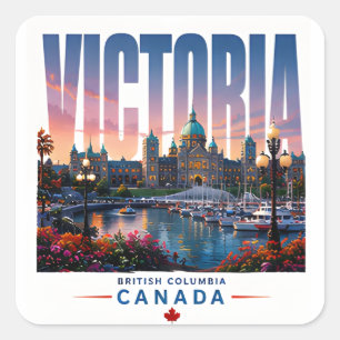 Pegatina Cuadrada Jardín del puerto de Victoria Canadá Viajes