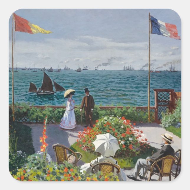 Pegatina Cuadrada Jardín en Sainte-Adresse - Arte fino Claude Monet (Anverso)