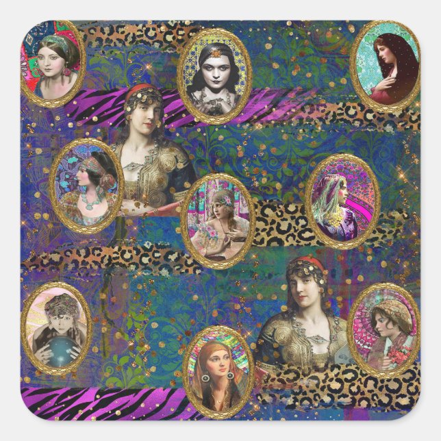 Pegatina Cuadrada Jardín Gitano, pegatinas de estilo boho (Anverso)