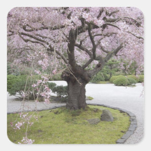 Pegatina Cuadrada Jardín Japonés de Portland, Portland, Oregón,