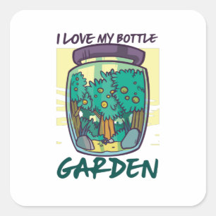 Pegatina Cuadrada Jardín - Me encanta mi jardín de botella
