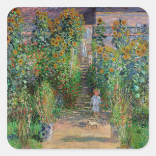 Pegatina Cuadrada Jardín Monet Vetheuil Impresionismo Pintura de flo