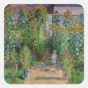 Pegatina Cuadrada Jardín Monet Vetheuil Pintura Impresionista