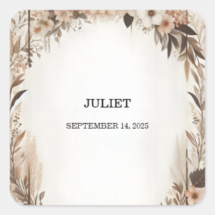 Pegatina Cuadrada Jardín Primavera Madera Boho Rústico Desayuno Nupc