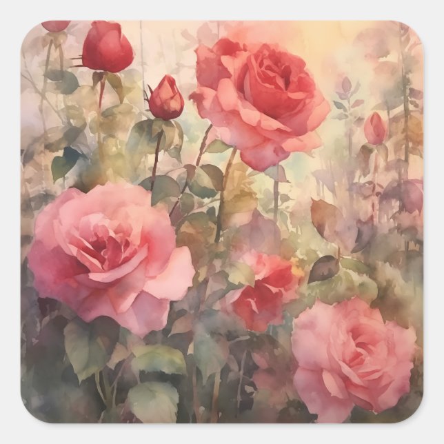 Pegatina Cuadrada Jardín Rosa (Anverso)