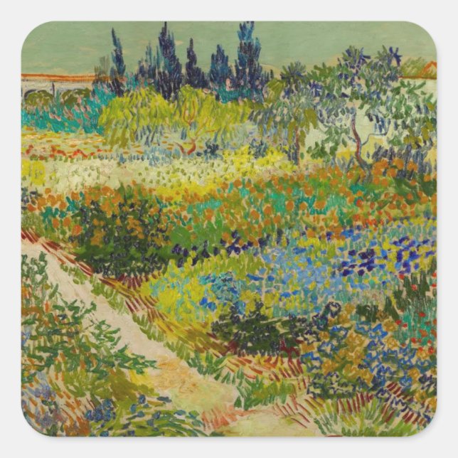 Pegatina Cuadrada Jardín Vincent Van Gogh en Arles (Anverso)