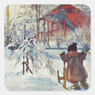 Pegatina Cuadrada Jardín y casa del lavado