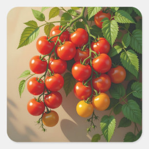 Pegatina Cuadrada Jardinería de plantas de tomate con vibraciones de