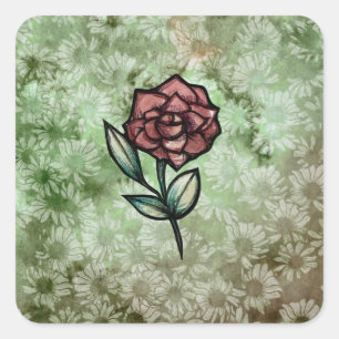Pegatina Cuadrada Jardinería de rosa roja Arte rosas jardín flores