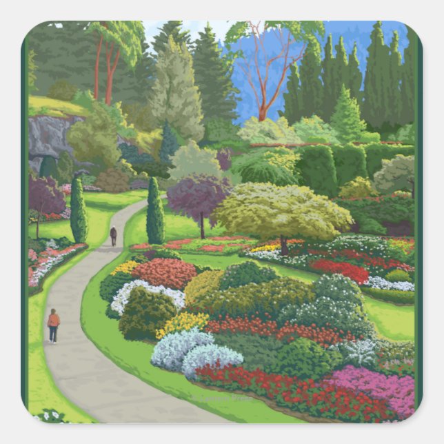 Pegatina Cuadrada Jardines de Butchart - bahía de Brentwood (Anverso)