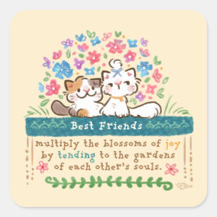 Pegatina Cuadrada Jardines de Mejores Amigos - Gatos Paisley y Migno