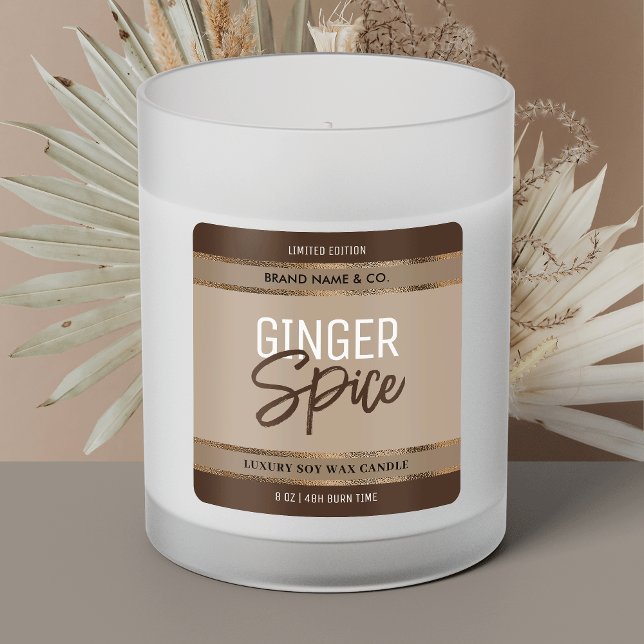 Pegatina Cuadrada Jarra de Vela de Soja Neutral Moderno con Brillo D (Elegant and chic gold glitter candle jar labels)