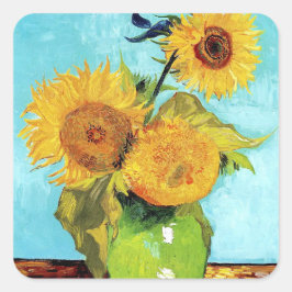 Pegatina Cuadrada Jarrón con tres girasoles papel de arte de Van Gog