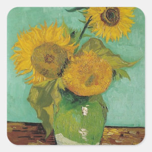 Pegatina Cuadrada Jarrón con tres girasoles, Vincent van Gogh