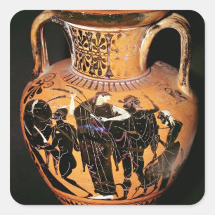 Pegatina Cuadrada Jarrón de ático de figura negra