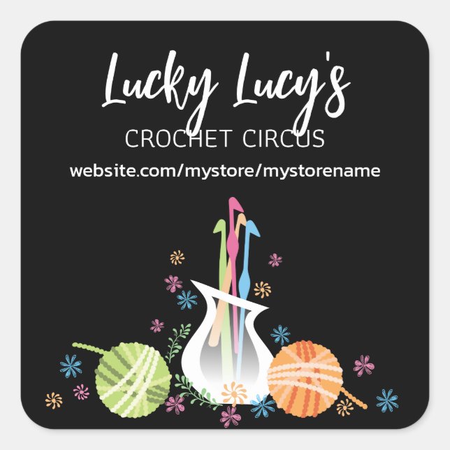 Pegatina Cuadrada Jarrón de flores crochet ganchos hilados artesanía (Anverso)