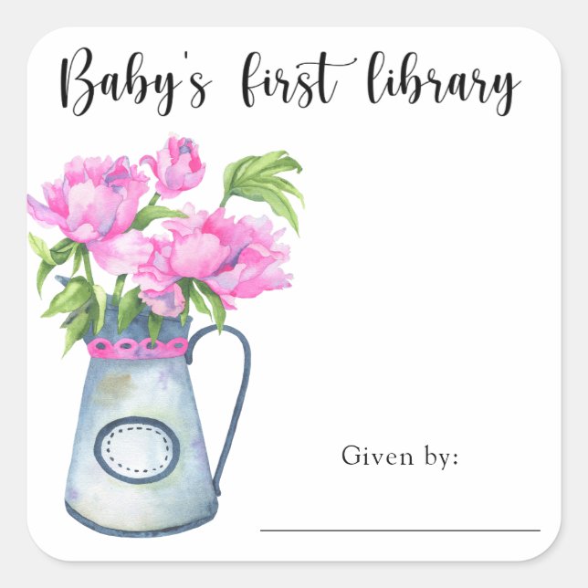 Pegatina Cuadrada Jarrón de flores - primera biblioteca del bebé (Anverso)