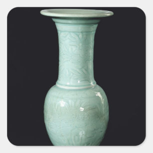 Pegatina Cuadrada Jarrón glaseado de Celadon, Dinastía Yuan