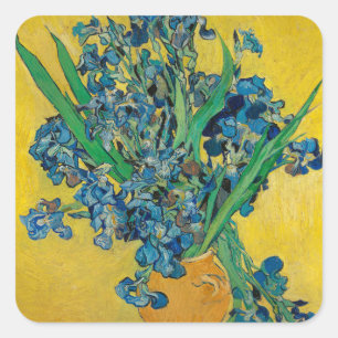 Pegatina Cuadrada Jarrón Van Gogh con Iris Clasicismo Impresionista