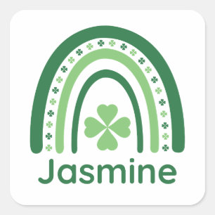 Pegatina Cuadrada Jasmine Name Clover Boho Rainbow