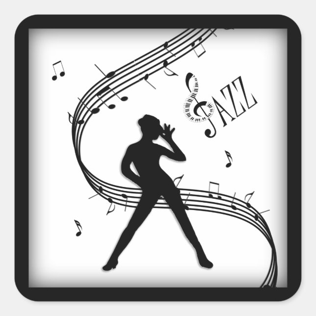 Pegatina Cuadrada Jazz Dance Black and White Music (Anverso)