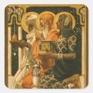 Pegatina Cuadrada JC Leyendecker Tres Reyes Magos Navidad Vintage