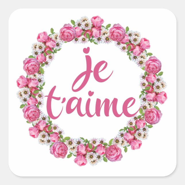 Pegatina Cuadrada Je T'aime - Te amo - Franceses (Anverso)