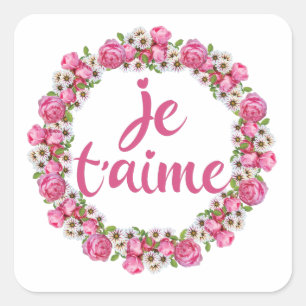 Pegatina Cuadrada Je T'aime - Te amo - Franceses