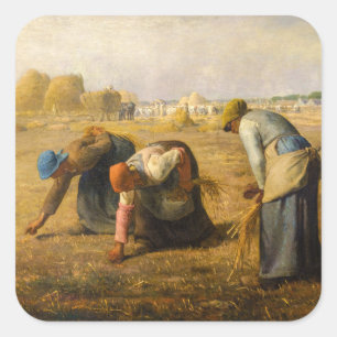 Pegatina Cuadrada Jean-Francois Millet - The Gleaners
