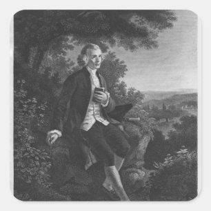 Pegatina Cuadrada Jean-Jacques Rousseau componiendo "Emile"