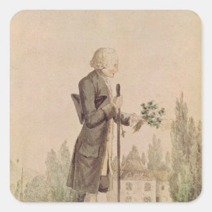 Pegatina Cuadrada Jean-Jacques Rousseau que recolecta las hierbas