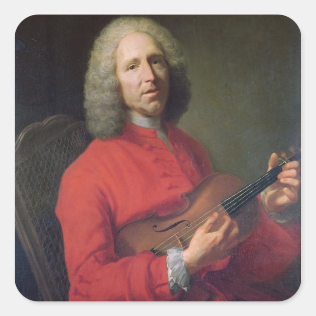 Pegatina Cuadrada Jean-Philippe Rameau con un violín (Anverso)
