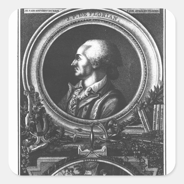 Pegatina Cuadrada Jean-Pierre Claris de Florian (Anverso)