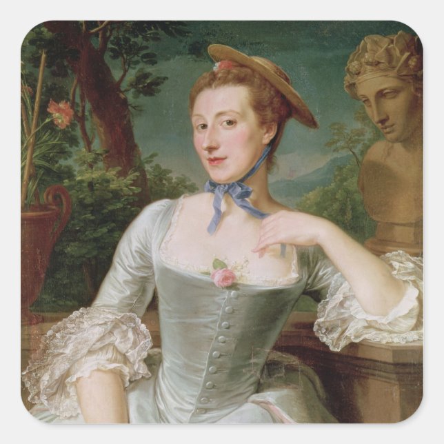 Pegatina Cuadrada Jeanne Antoinette Poisson Marquise de Pompadour (Anverso)