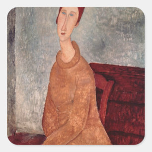 Pegatina Cuadrada Jeanne Hebuterne en un puente amarillo, 1918-19