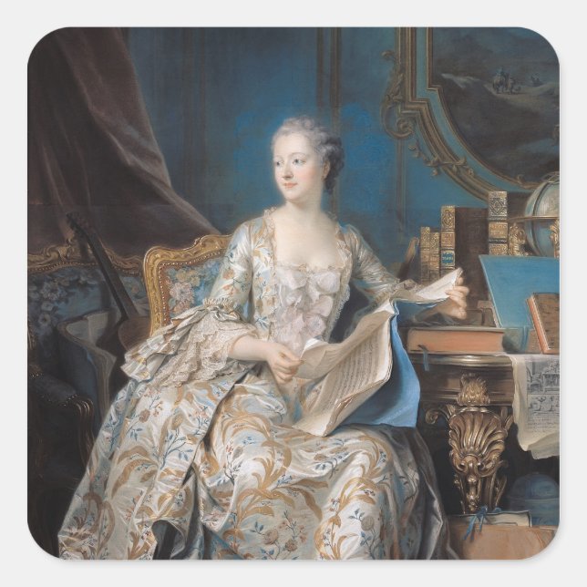 Pegatina Cuadrada Jeanne Poisson la marquesa de Pompadour, 1755 (Anverso)