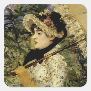 Pegatina Cuadrada Jeanne: Primavera de 1881 por Manet
